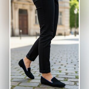 Cole Haan Classic black suede heavy royal blue grosgrain ribbon trim Flat 9.5